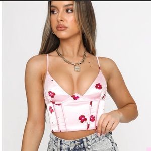 White fox corset pink flowers Barbie